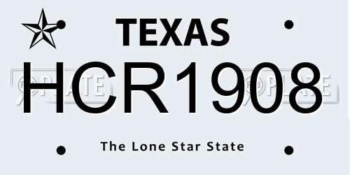 HCR1908 Texas License Plate