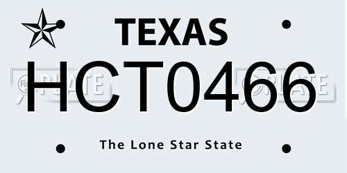 HCT0466 Texas License Plate