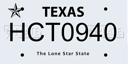 HCT0940 Texas License Plate