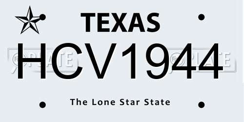 HCV1944 Texas License Plate