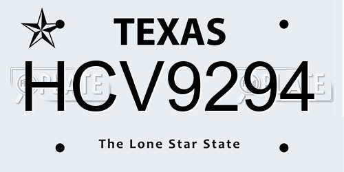 HCV9294 Texas License Plate