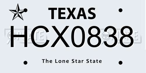 HCX0838 Texas License Plate