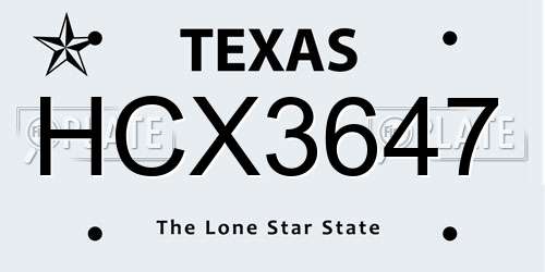 HCX3647 Texas License Plate