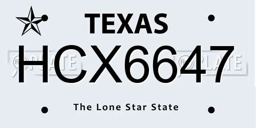HCX6647 Texas License Plate