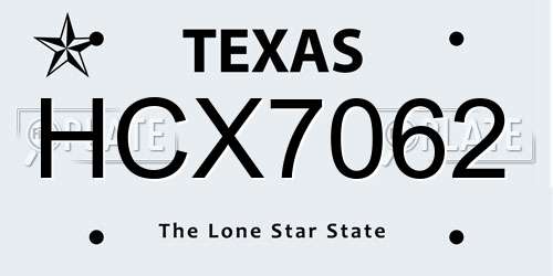 HCX7062 Texas License Plate