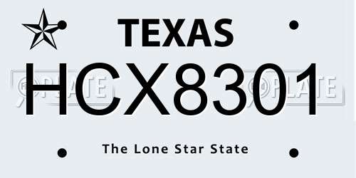 HCX8301 Texas License Plate