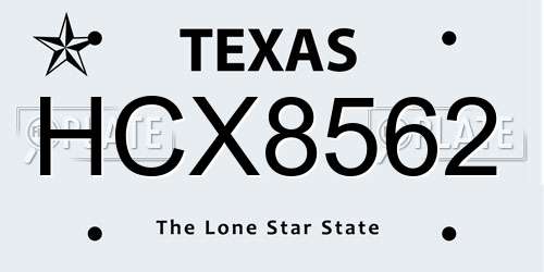 HCX8562 Texas License Plate