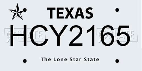 HCY2165 Texas License Plate