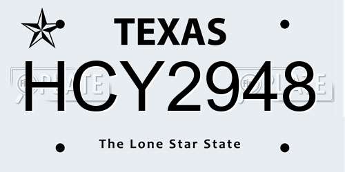 HCY2948 Texas License Plate