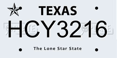 HCY3216 Texas License Plate