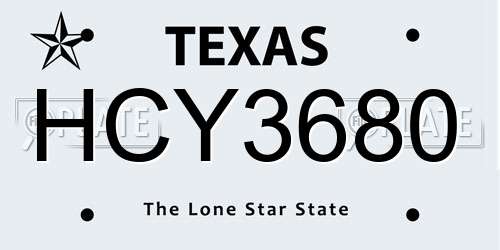 HCY3680 Texas License Plate