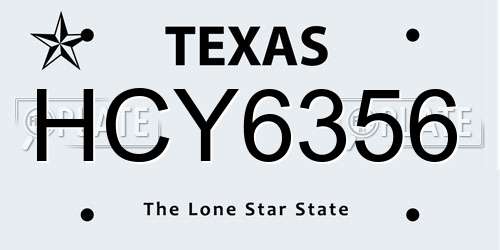 HCY6356 Texas License Plate