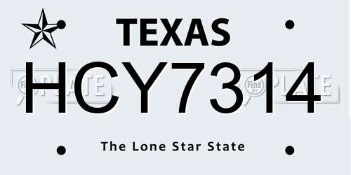 HCY7314 Texas License Plate