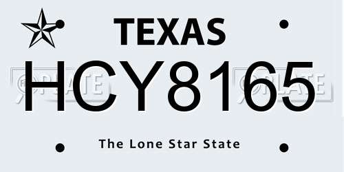 HCY8165 Texas License Plate