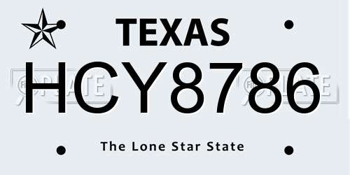 HCY8786 Texas License Plate