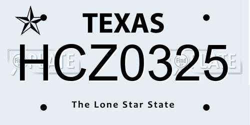 HCZ0325 Texas License Plate