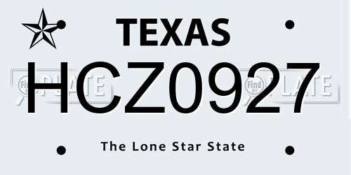 HCZ0927 Texas License Plate