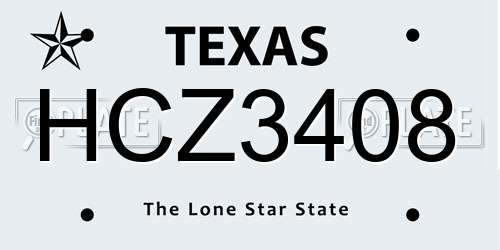 HCZ3408 Texas License Plate