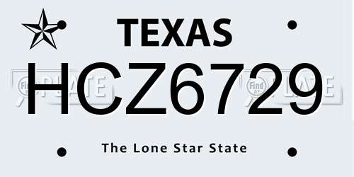 HCZ6729 Texas License Plate