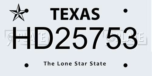HD25753 Texas License Plate