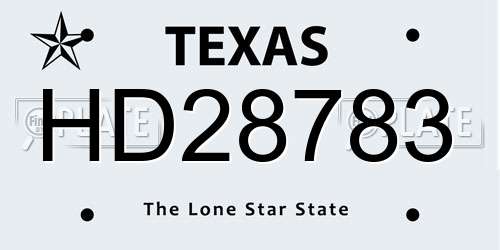 HD28783 Texas License Plate