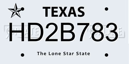 HD2B783 Texas License Plate
