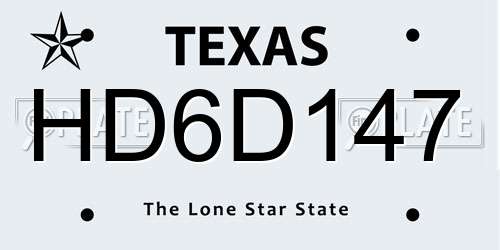 HD6D147 Texas License Plate