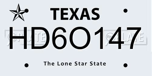 HD6O147 Texas License Plate