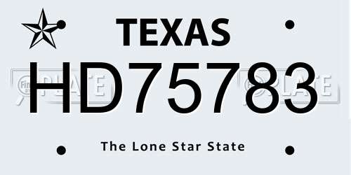 HD75783 Texas License Plate