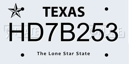 HD7B253 Texas License Plate