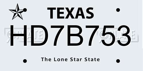 HD7B753 Texas License Plate