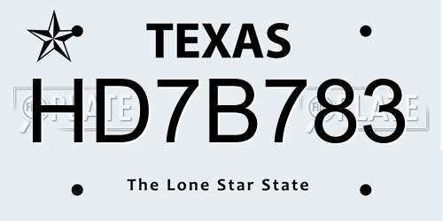 HD7B783 Texas License Plate