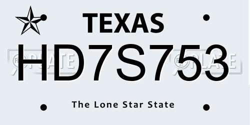 HD7S753 Texas License Plate