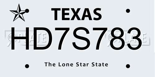 HD7S783 Texas License Plate