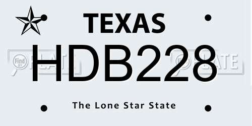 HDB228 Texas License Plate
