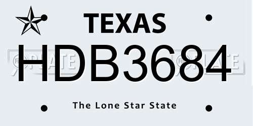 HDB3684 Texas License Plate