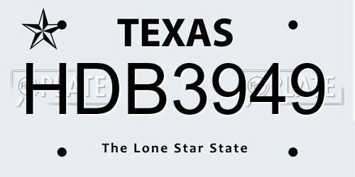 HDB3949 Texas License Plate