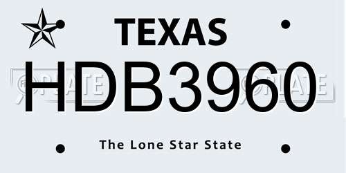 HDB3960 Texas License Plate