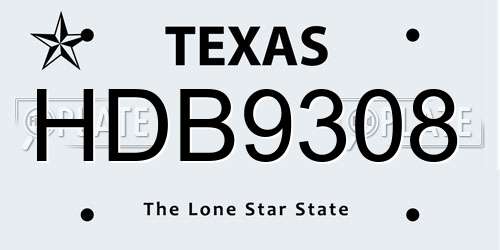 HDB9308 Texas License Plate