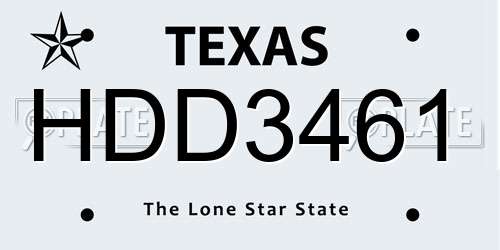 HDD3461 Texas License Plate