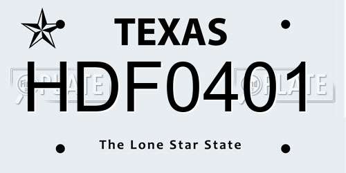 HDF0401 Texas License Plate