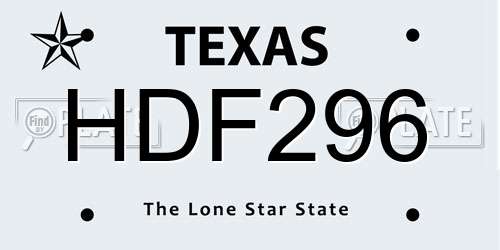 HDF296 Texas License Plate