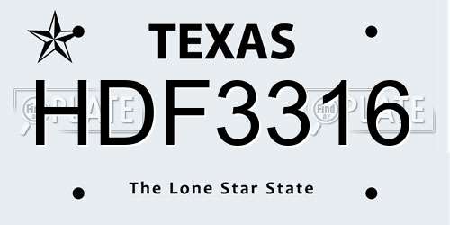 HDF3316 Texas License Plate