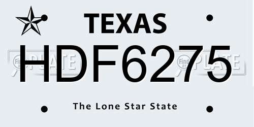 HDF6275 Texas License Plate