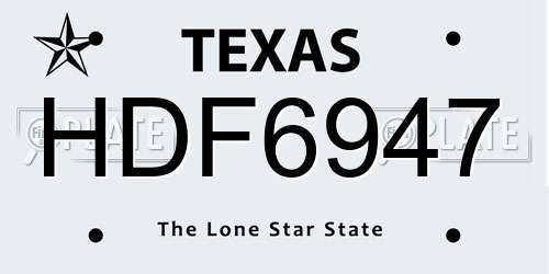 HDF6947 Texas License Plate