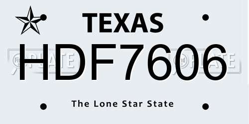 HDF7606 Texas License Plate
