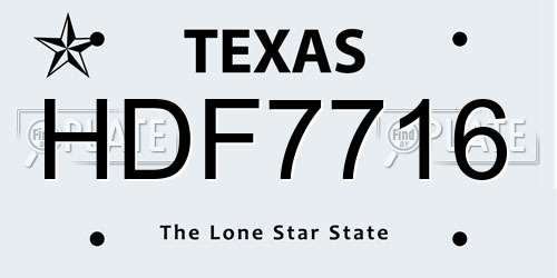 HDF7716 Texas License Plate