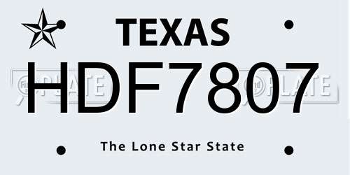 HDF7807 Texas License Plate