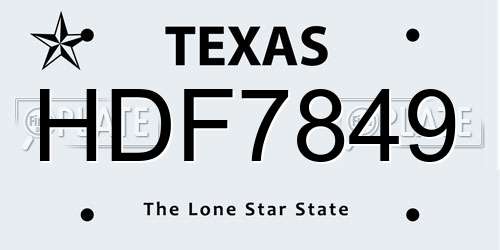 HDF7849 Texas License Plate