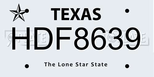 HDF8639 Texas License Plate